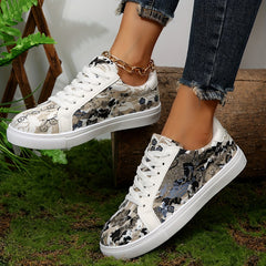 Floral Graphic Lace-Up Sneakers for Women