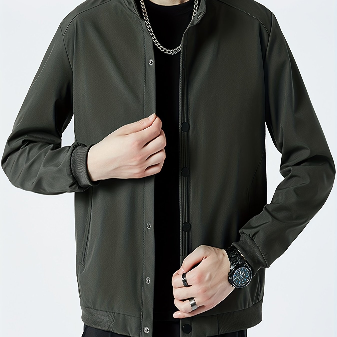 Men's Casual Army Green Button Up Jacket