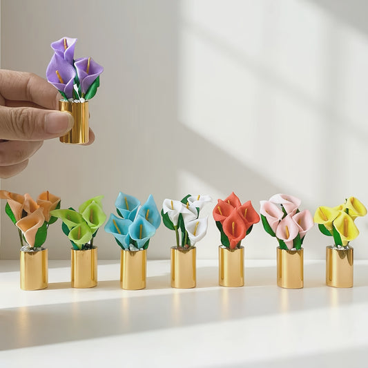 Mini Artificial Flower Potted Plant with Metal Base and Crystals