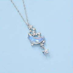 Moonstone Star Pendant Necklace Delicate Moon Splash Star River