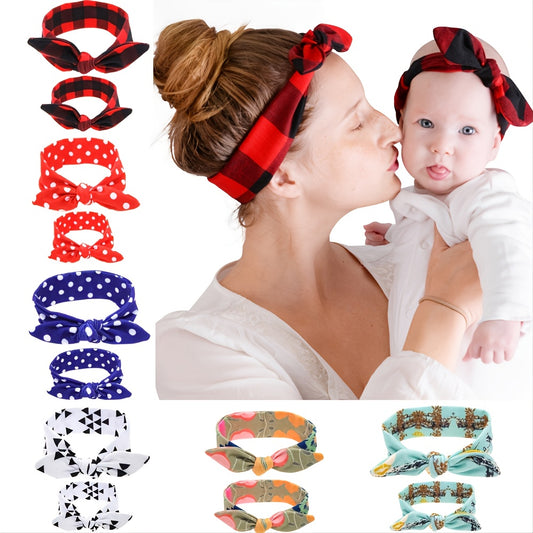 2pcs Parent-child Headband Classic Lattice Rabbit Ear Hair Band Set