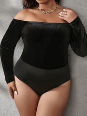  Off Shoulder Velvet Bodysuit Long Sleeve
