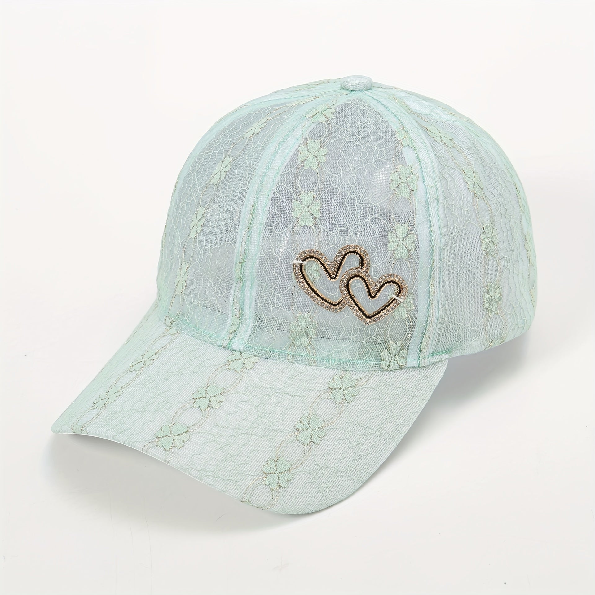 Lace Floral Embroidered Baseball Cap Heart Label Mesh Overlay Breathable Sun Hat