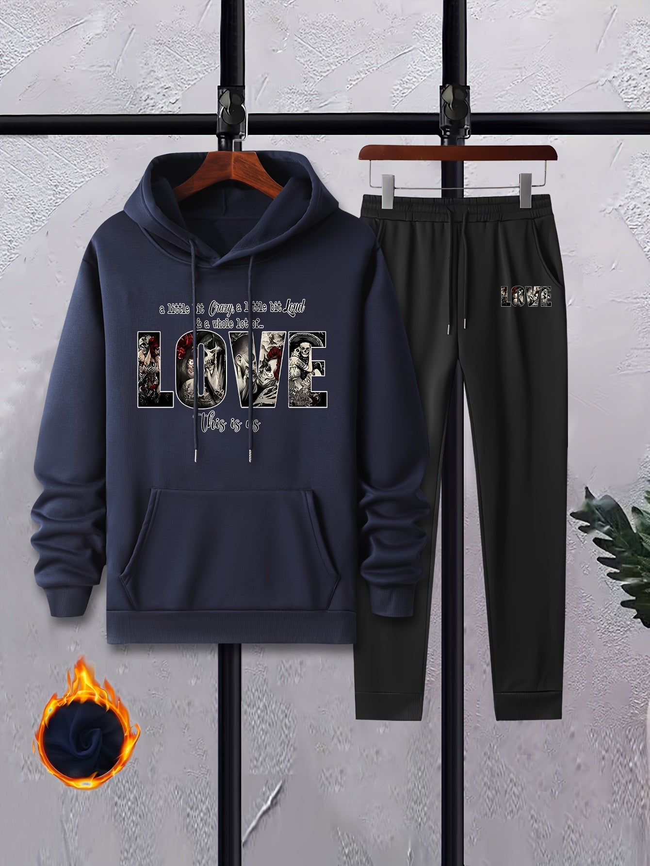 Men's Casual Long Sleeve T Shirt Hooded Sweatshirt & Sweatpants Set