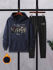 Men's Casual Long Sleeve T Shirt Hooded Sweatshirt & Sweatpants Set