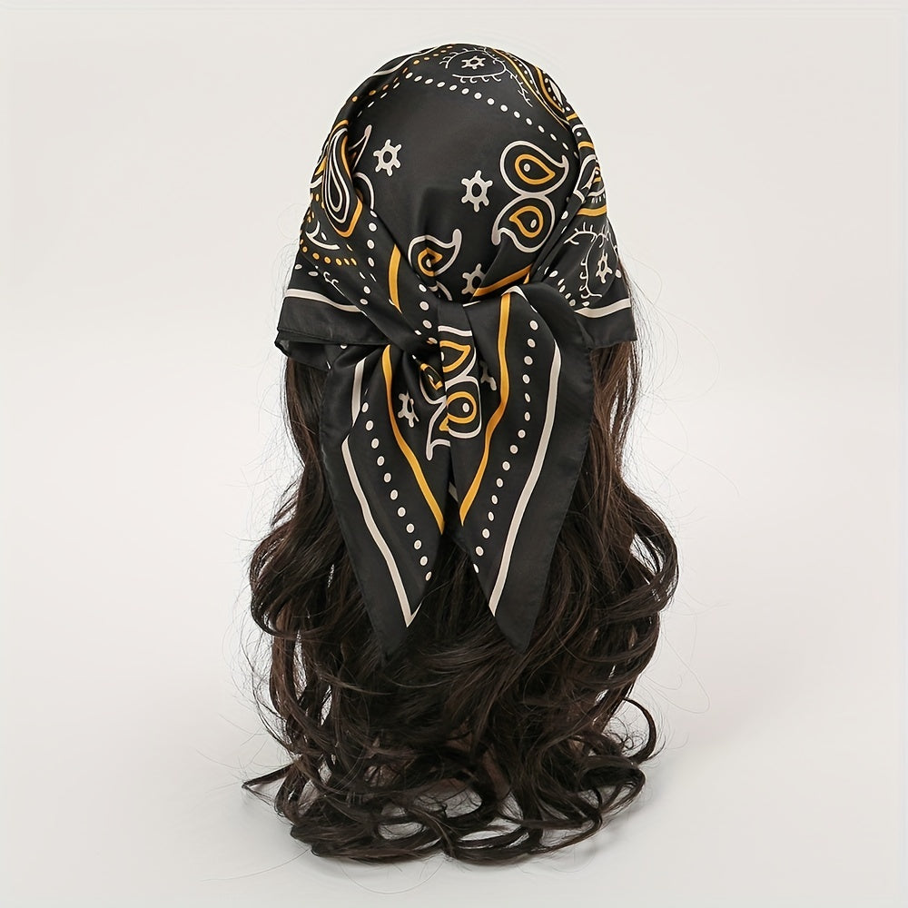 Geometric Paisley Print Bandana Square Scarf Satin Neckerchief