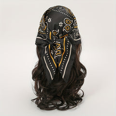 Geometric Paisley Print Bandana Square Scarf Satin Neckerchief