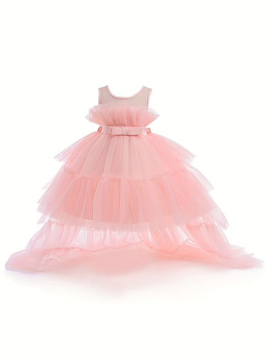 Flower Girl Tutu Gown Extra Long Tail Puffy Princess Dress