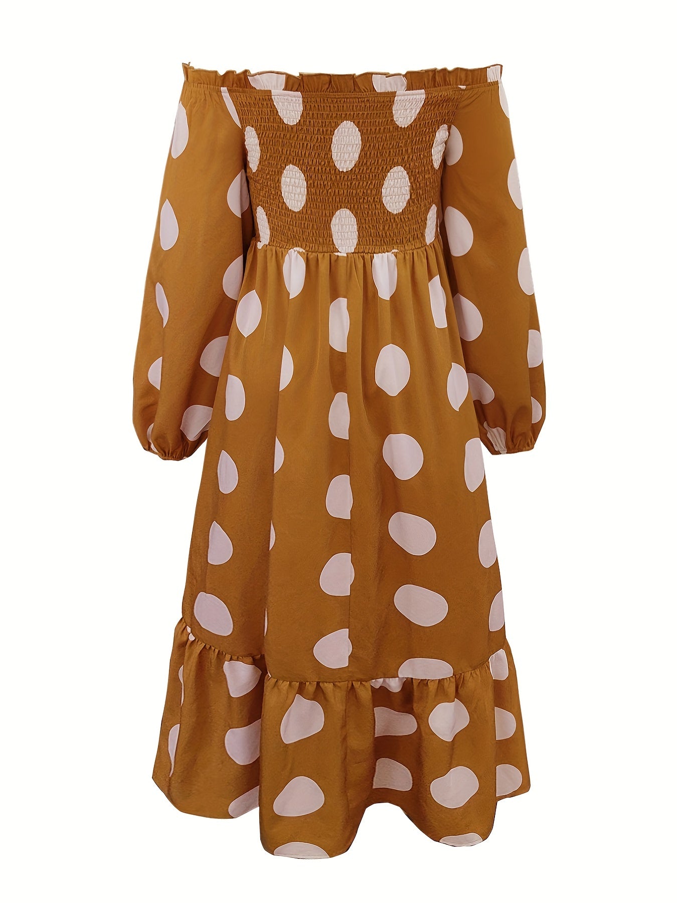 Plus Size Polka Dot Lantern Sleeve Smock Dress