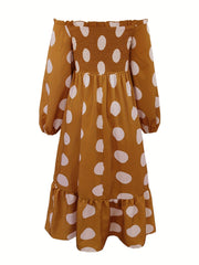 Plus Size Polka Dot Lantern Sleeve Smock Dress
