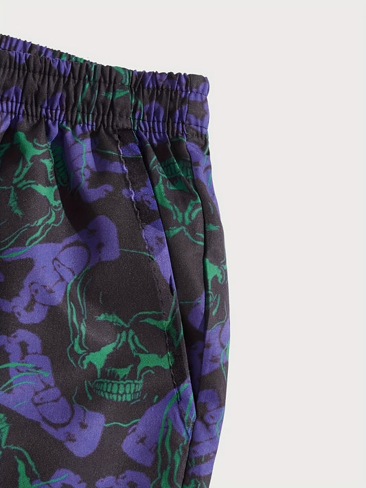 Men's Skull Graphic Shorts Comfy Streetwear Loose Drawstring Shorts