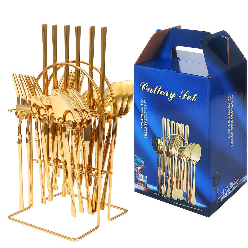 24pcs Stainless Steel Small Waist Western Cutlery Set with Rack