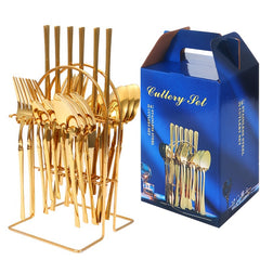 24pcs Stainless Steel Small Waist Western Cutlery Set with Rack