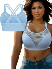  Sports Bra Solid Hollow Out Round Neck Criss Cross Bra