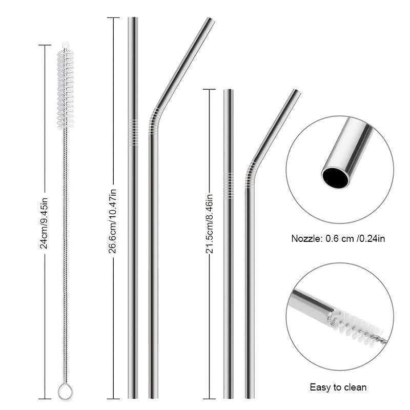 12pcs Stainless Steel Metal Straws with Cleaning Brushes for 20oz and 30oz Cups