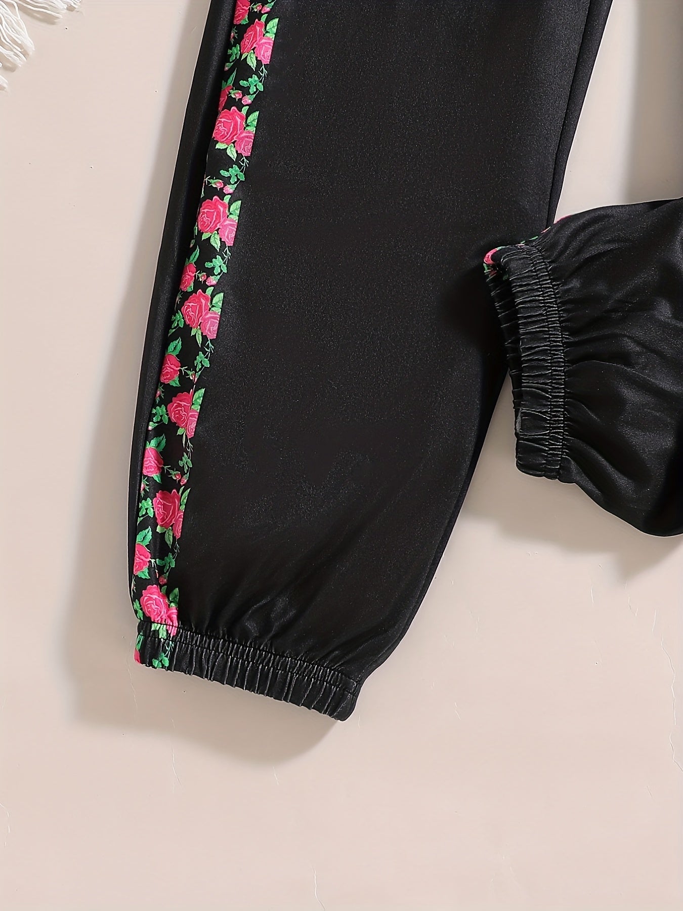 Girls' High Waist Floral Print Sweatpants