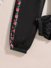 Girls' High Waist Floral Print Sweatpants