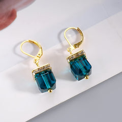Zircon Stone Hoop Drop Earrings 925 Silver Plated Women Gift