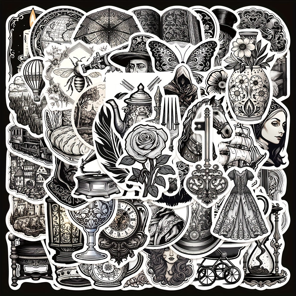 50pcs Retro Medieval Graffiti Stickers for Laptop Helmet Cup Decor