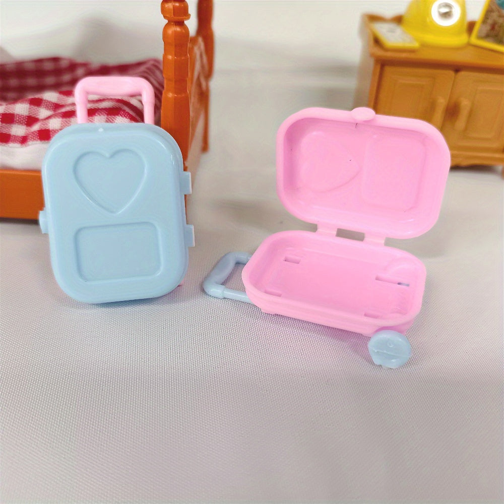 2pcs Mini Suitcases Trolleys Doll House Decoration