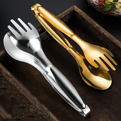 Stainless Steel Food Clip 3-In-1 Fork & Spoon Tong Kitchen BBQ Tong