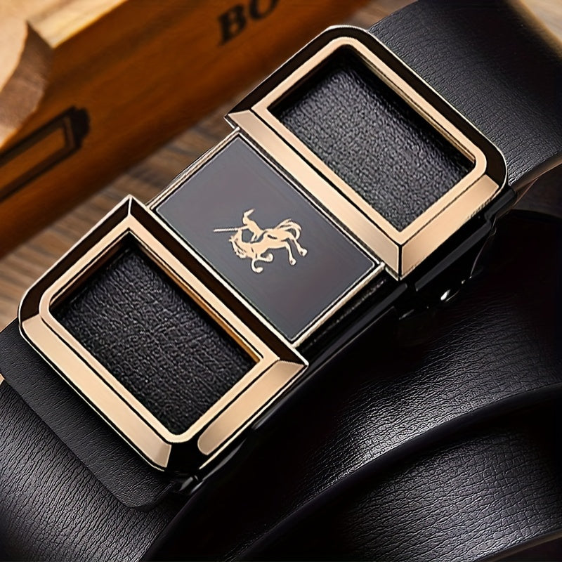 Men's Smooth Buckle PU Leather Belt for Business Travel Dressing