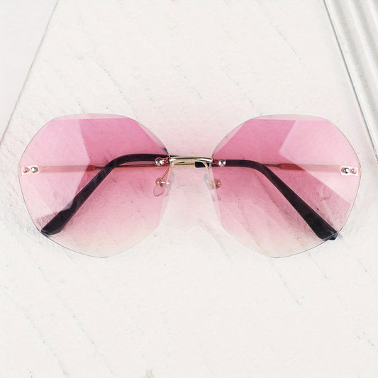 Oversized Polygonal Sunglasses Gradient Rimless Glasses UV400