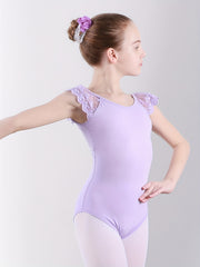 Girl's Cotton Gymnastics Tights Lace Sleeve Leotard