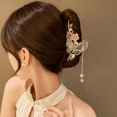 Butterfly Rhinestone Alloy Hair Claw Tassel Flower Shark Claw Hair Accessories