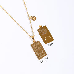 Stainless Steel Tarot Card Pendant Necklace 18K Plated Horoscope Jewelry