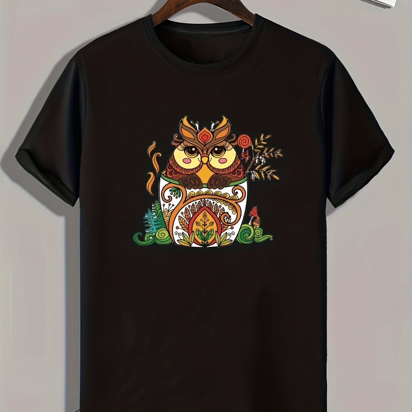 Owl Print Men's T-shirt Casual Comfy Tees For Summer