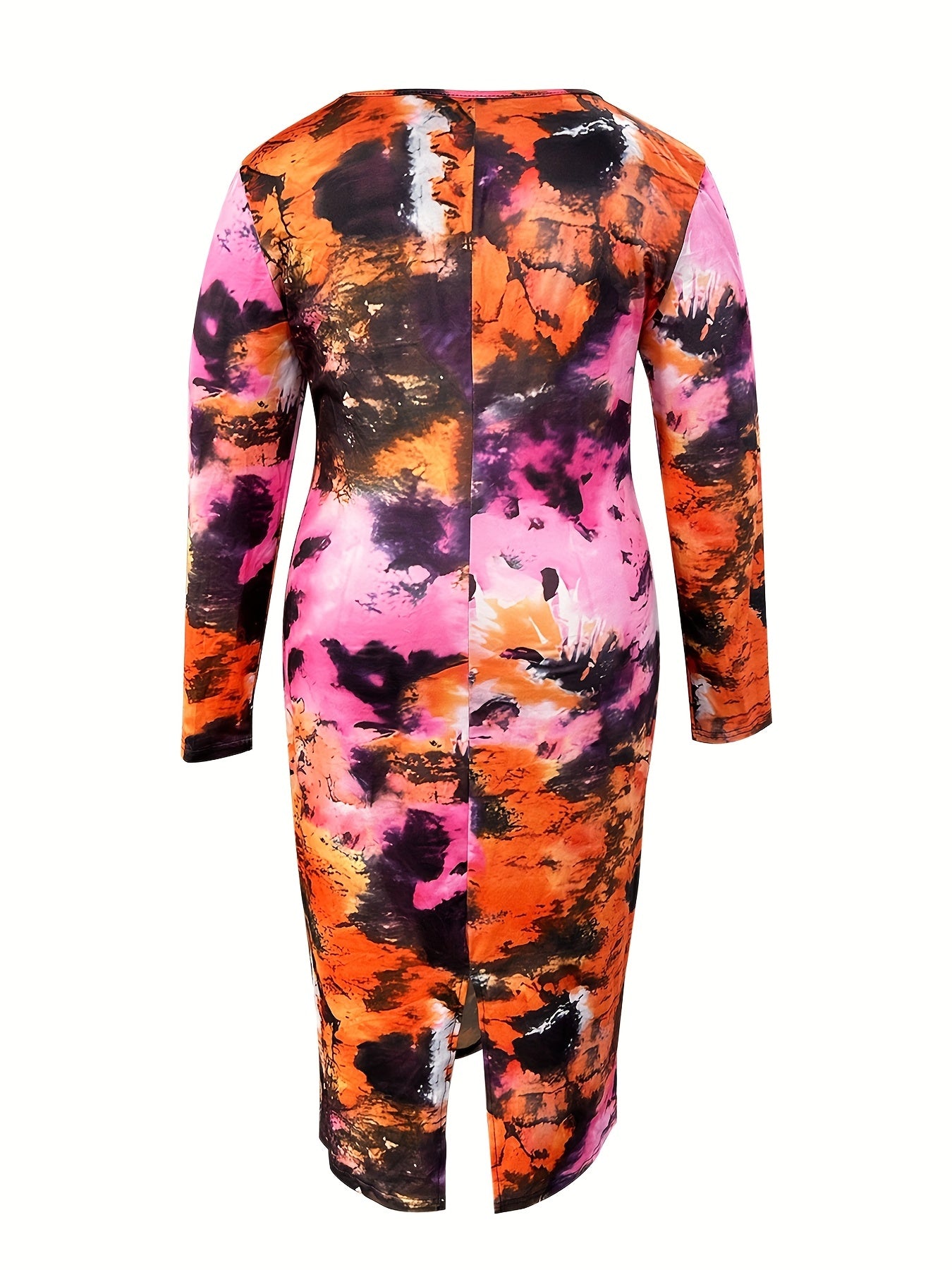  Tie Dye Long Sleeve Round Neck Midi Dress