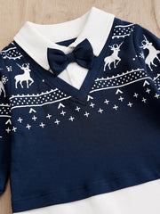 Cotton Bow Tie Baby Romper Fawn Print Boys Bodysuit