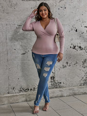  Solid Ribbed Long Sleeve Knit Top