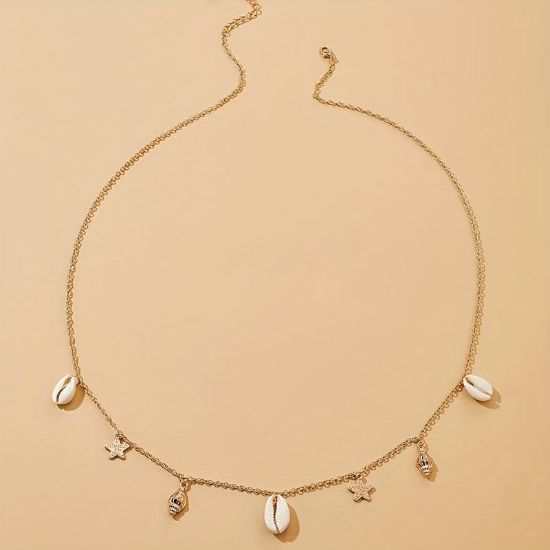 Metal Waist Chain with Shell Conch Starfish Tassel Pendant