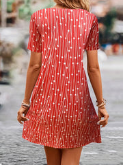  Geometric Print V Neck Dress