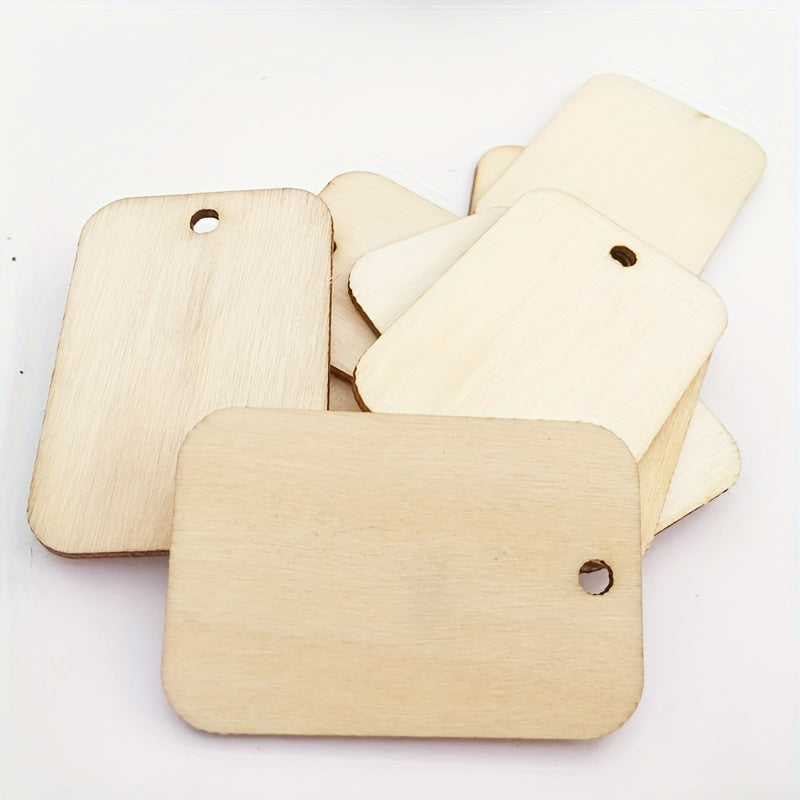 50pcs DIY Wooden Chips with Holes & Hemp Rope for Gift Labels