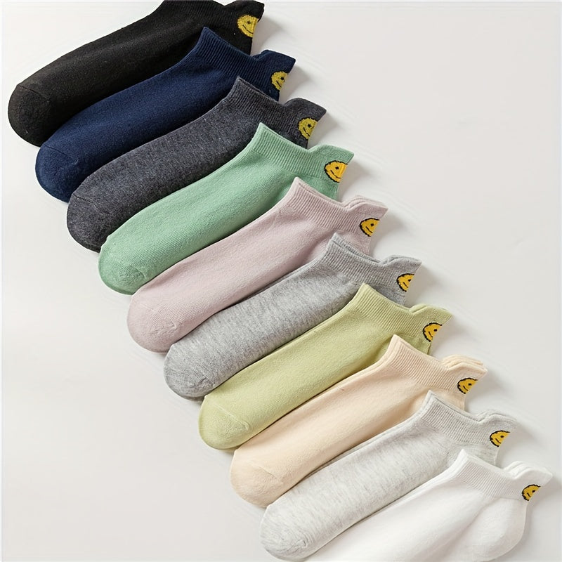 10 Pairs Smiling Face Print Socks Low Cut Ankle Women's Stockings