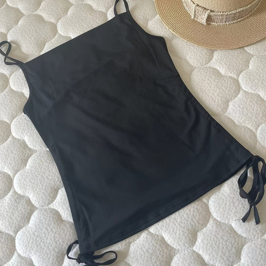 Drawstring Cowl Neck Cami Top Slim Sleeveless Sexy Solid Spaghetti