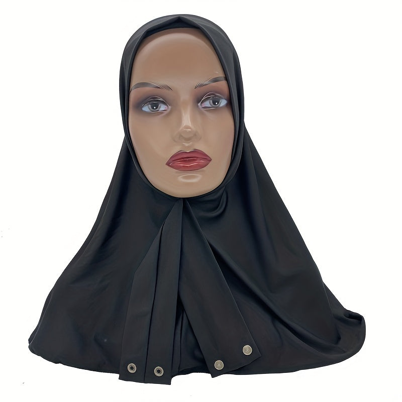 Elastic Hijab With Button Solid Turban Under Scarf Cap