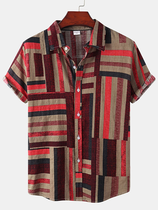 Men's Casual Stripe Pattern Short Sleeve Hawaiian Shirt