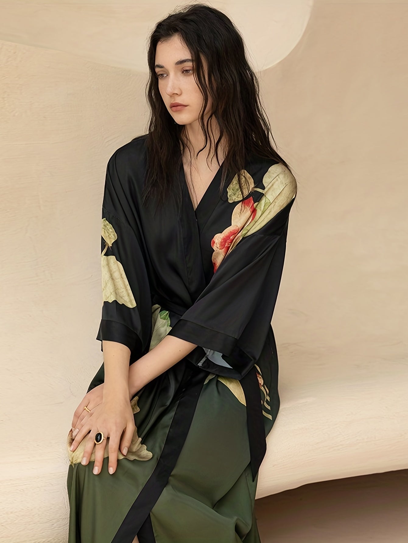  Nightgown Women's Plus Ombre & Floral Print Long Sleeve