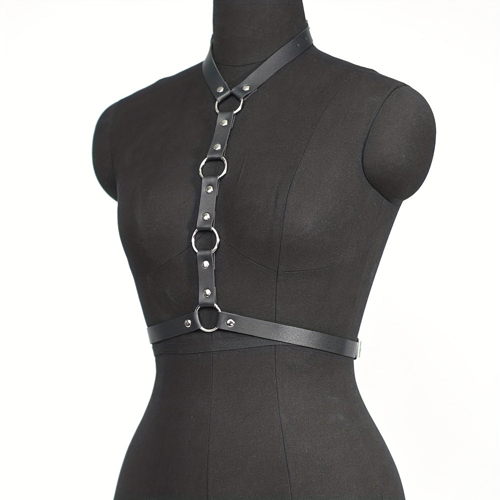 Gothic PU Leather Belt Chest Harness for Women Punk Rivet Body Harness