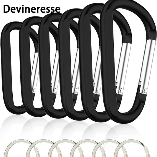 6pcs Carabiner Keychains with D Ring for Camping & Daily Use