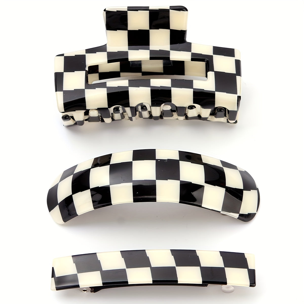 3pcs Checker Pattern Hair Clip Set Plaid Barrette Style Hair Clip