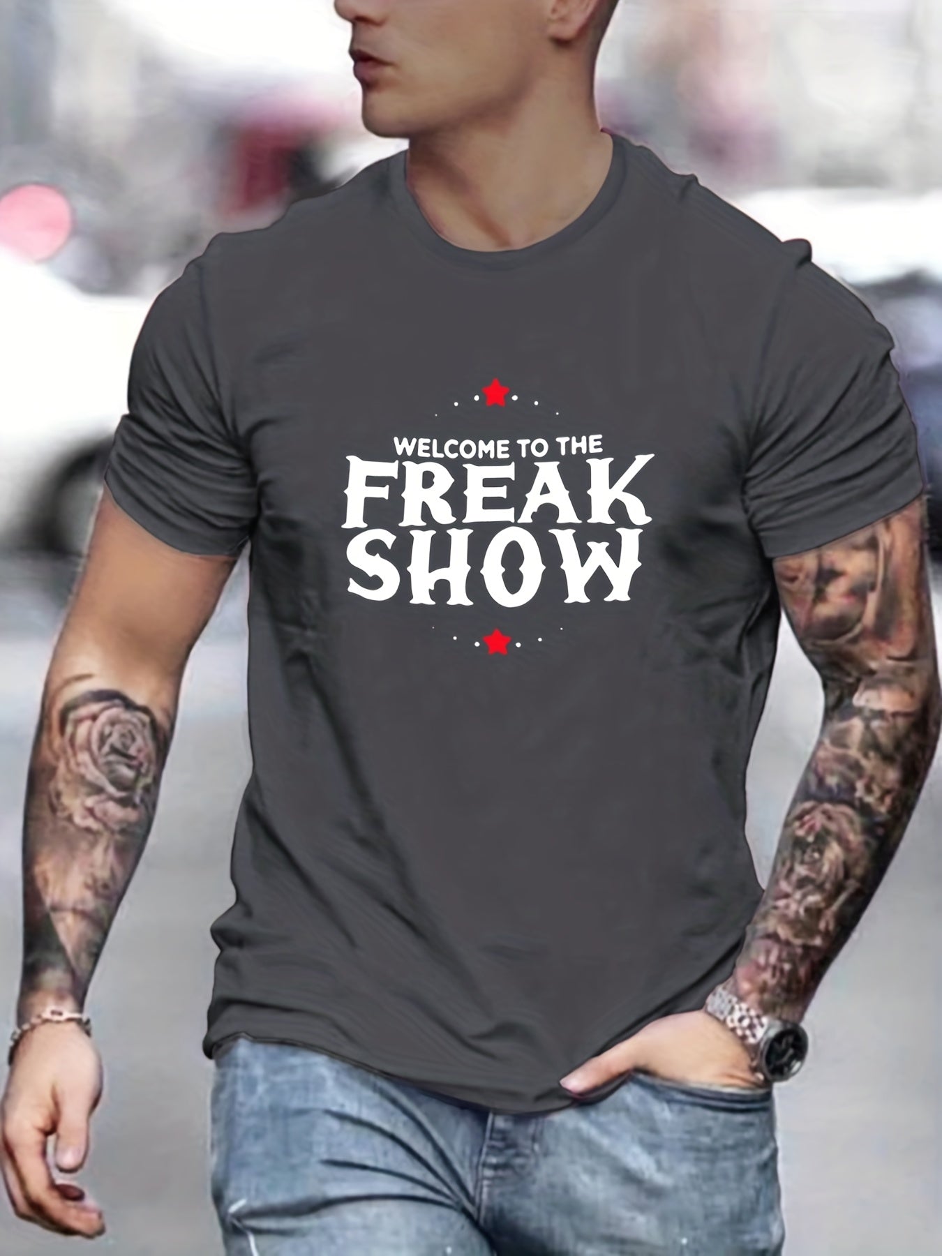Freak Show Men's Letter Print T-shirt Casual Tee