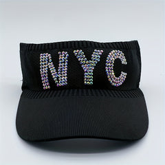 Rhinestone Letter Visor Hat Knitted Elastic Sun Cap