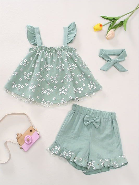 Baby Girls 2 Piece Flower Print Cami Top & Shorts