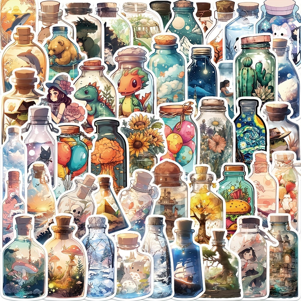 50pcs Dreamy Cartoon Animals Flowers Waterproof Stickers