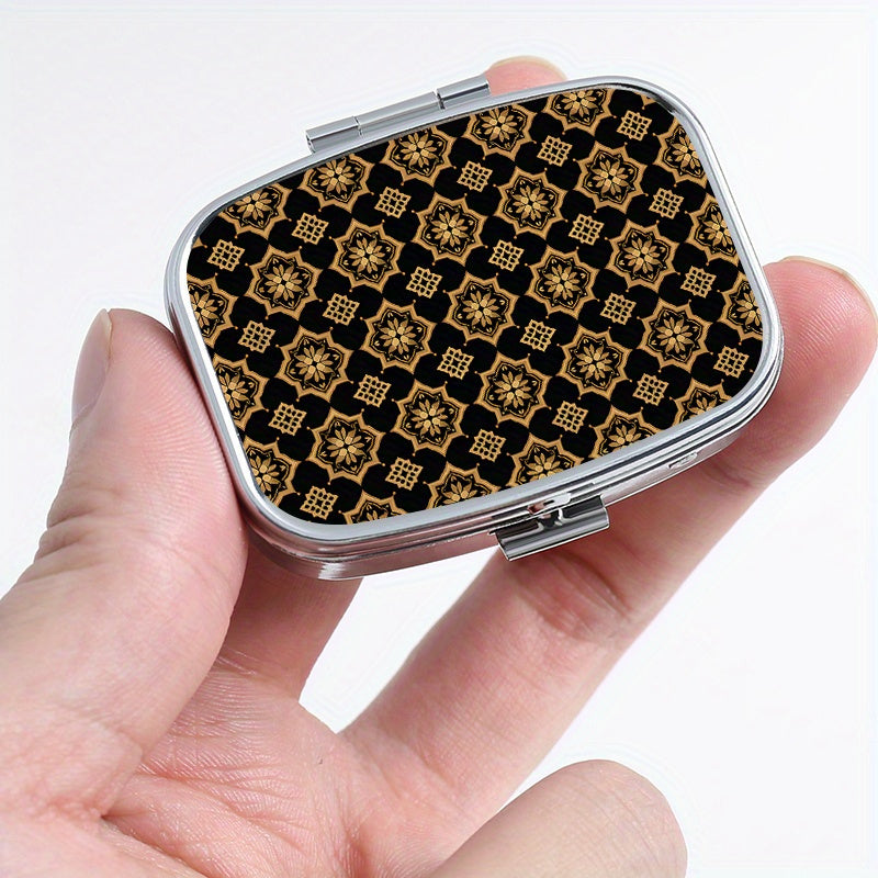 Retro Pattern Printed Medicine Box with Two Compartments